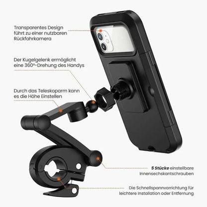 【🔥Year-end Clearance】📱 360° adjustable waterproof phone holder, stable and firm, suitable for bicycles 🚴‍♂️, motorcycles 🏍️ and electric scooters ⚡ | Touch support!