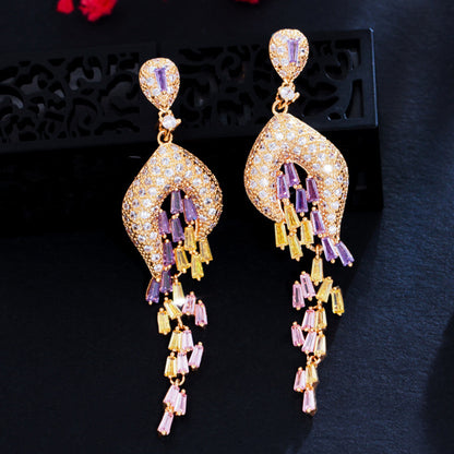 ✨✨/ Luxury  Fashionable Ladies  Colorful Zircon Tassels S925 Silver Post Earrings/✨✨