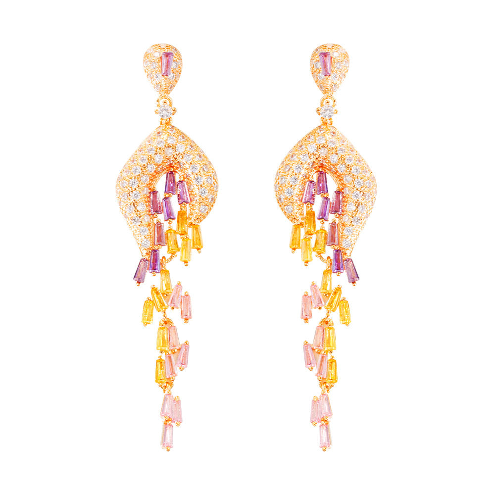 ✨✨/ Luxury  Fashionable Ladies  Colorful Zircon Tassels S925 Silver Post Earrings/✨✨