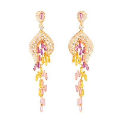 ✨✨/ Luxury  Fashionable Ladies  Colorful Zircon Tassels S925 Silver Post Earrings/✨✨