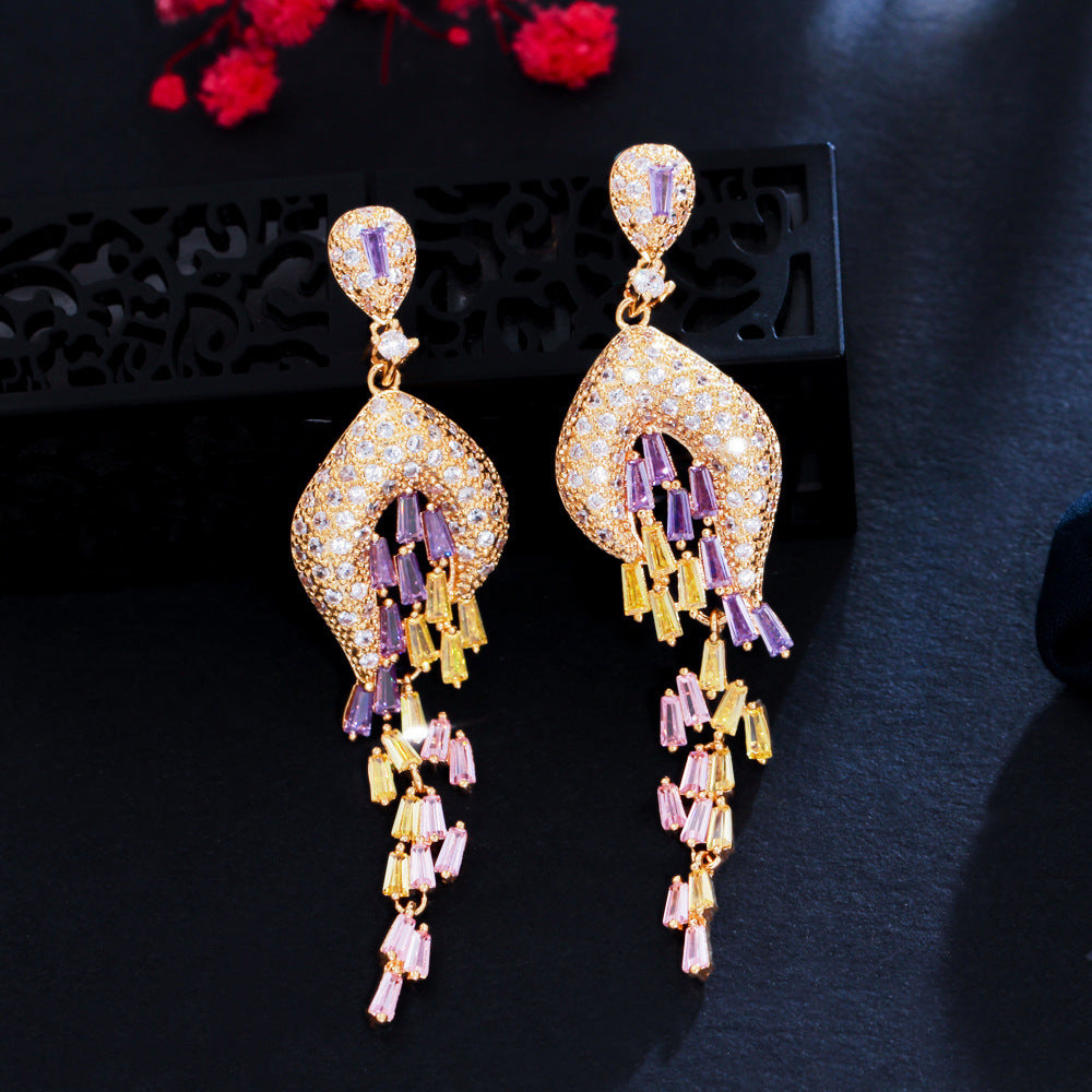 ✨✨/ Luxury  Fashionable Ladies  Colorful Zircon Tassels S925 Silver Post Earrings/✨✨